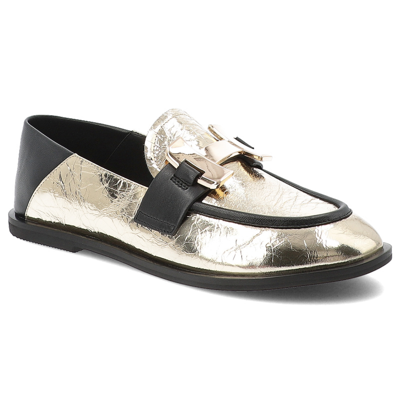 Złote Półbuty Carinii Eleganckie Obuwie Damskie Na Płaskiej Podeszwie