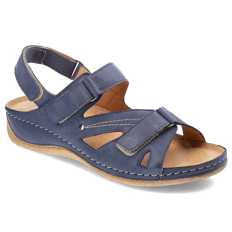 Granatowe Sandały Pollonus Obuwie Damskie Zapinane Na Rzep