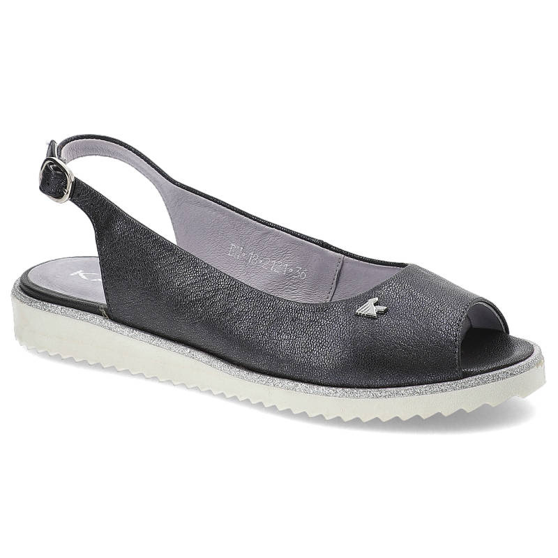 Sandały damskie Karino, skórzane i zapinane sprzączką, ciemnografitowe, 2121-146-P