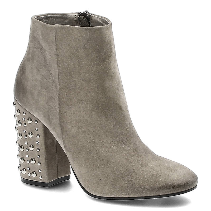 Botki damskie Carinii, ze skóry zamszowej na obcasie, szare, B4366_J51-000-000-C00