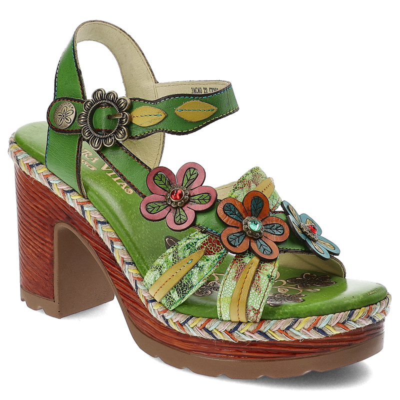 Zielone Sandały Laura Vita Eleganckie Buty Damskie Na Obcasie
