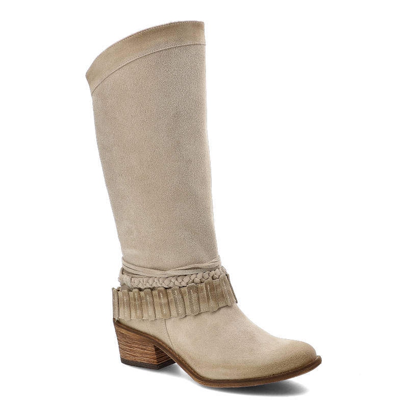 Beżowe Kozaki Damiss Skórzane Obuwie Damskie