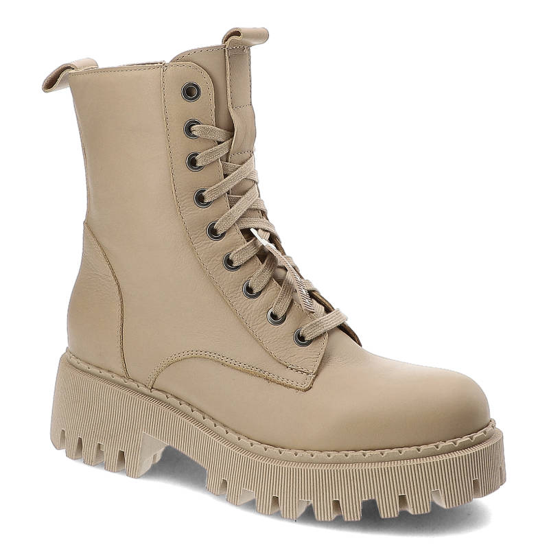 Beżowe Botki Nessi Damskie Modne Obuwie Jesienne