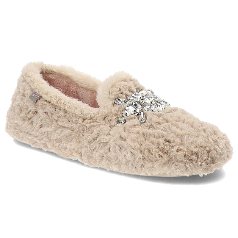 Beżowe Damskie Kapcie z Futerkiem Macarena