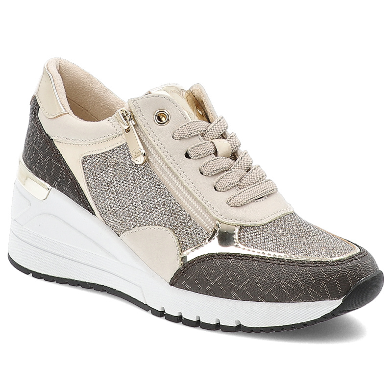 Sneakersy damskie Marco Tozzi, na koturnie z okrągłym noskiem na zamek, beżowe, 2-23723-41-402-Cream-Comb