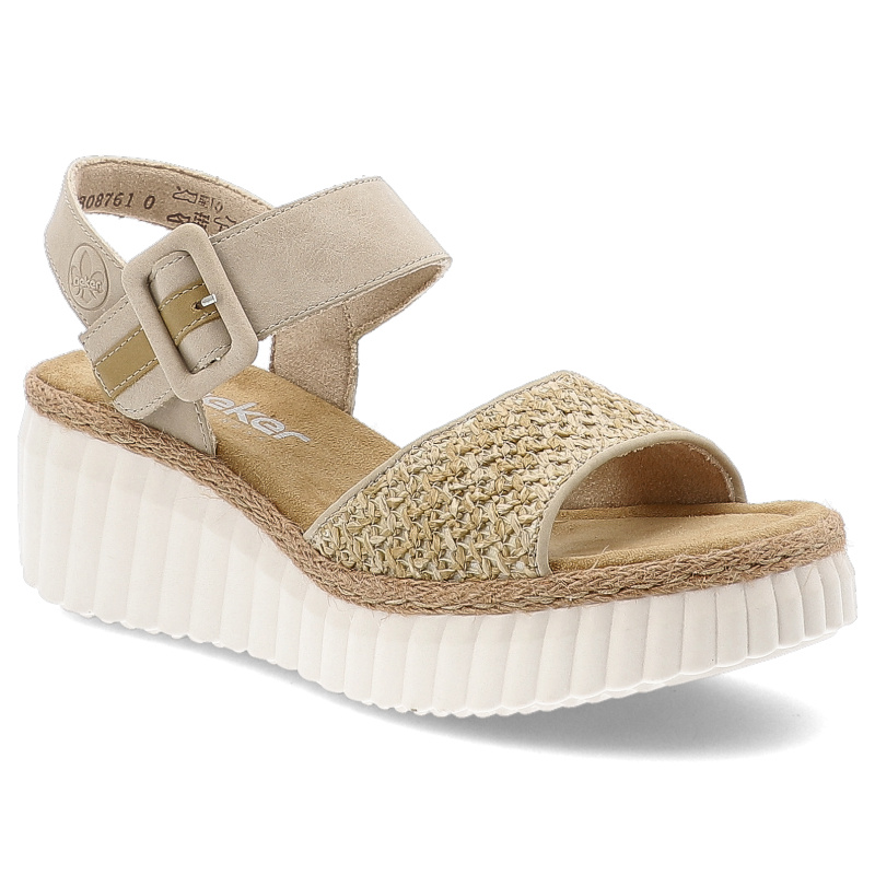 Beżowe Sandały Rieker Stylowe Obuwie Damskie Na Koturnie