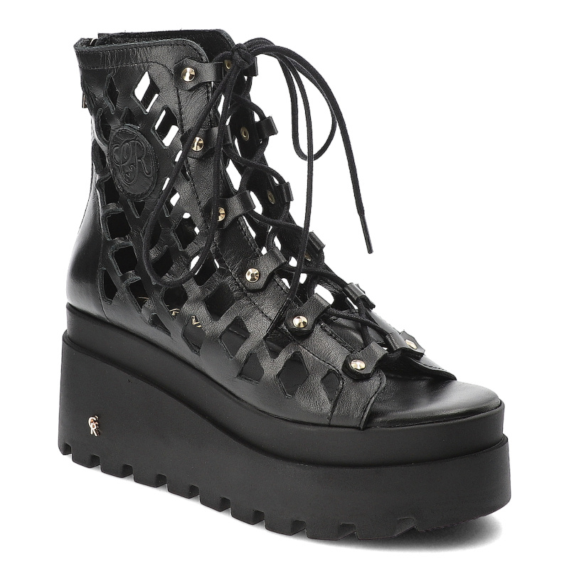 Czarne Botki Carinii Stylowe Buty Damskie Na Platformie