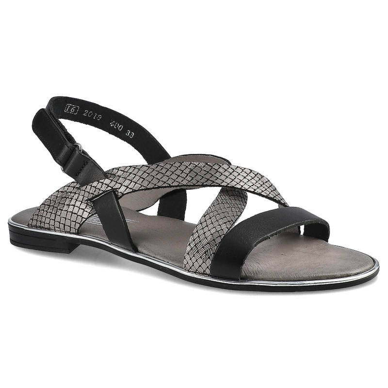 Sandały damskie Lemar, zapinane na rzep i ze skóry naturalnej, czarno-srebrne, 40033