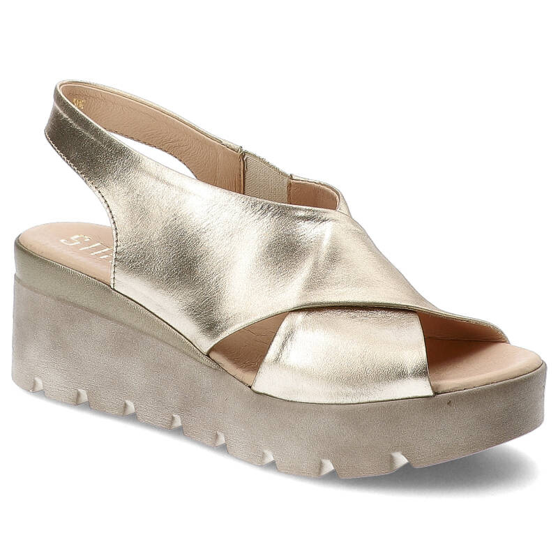 Złote Sandały Simen Modne Obuwie Damskie Na Koturnie