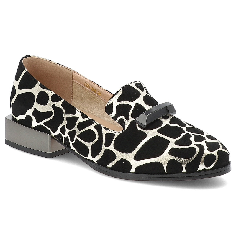 Mokasyny damskie S. Barski, na płaskim obcasie z ozdobą we wzorki wsuwane, czarne, LZ51-505