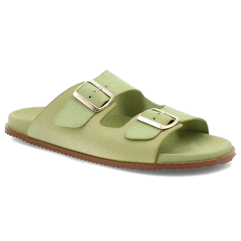 Klapki damskie HEE, na platformie skórzane z klamrami klasyczne, gruszowe, 25050