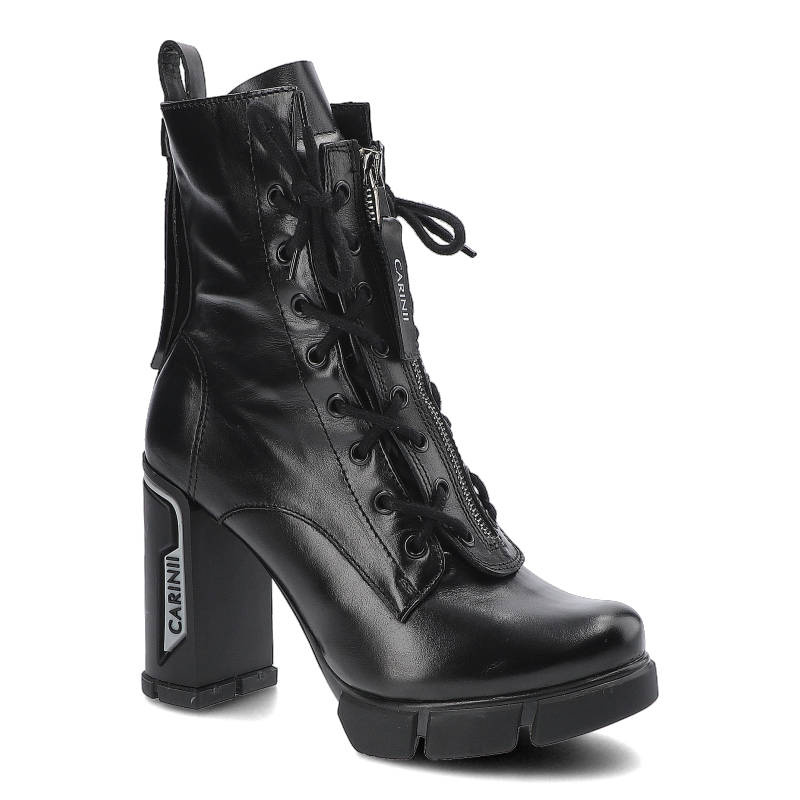 Czarne Botki Damskie Carinii Skórzane Obuwie Modne