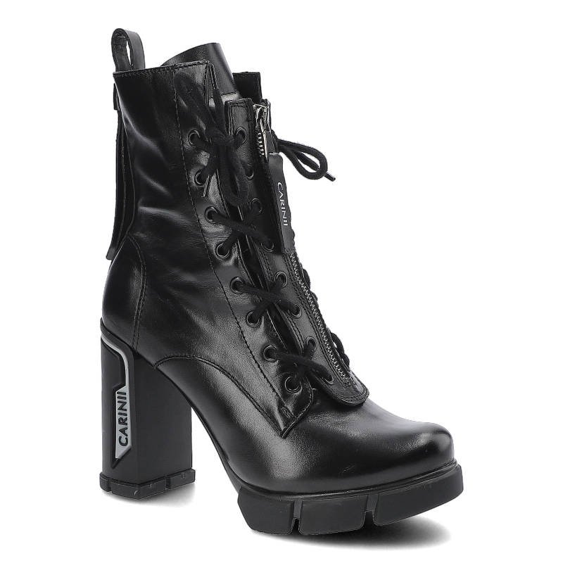 Czarne Botki Damskie Carinii Skórzane Obuwie Modne
