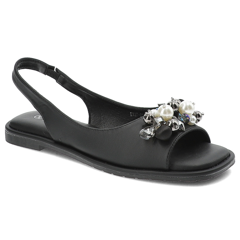 Czarne Sandały S.Barski Stylowe Wsuwane Obuwie Damskie