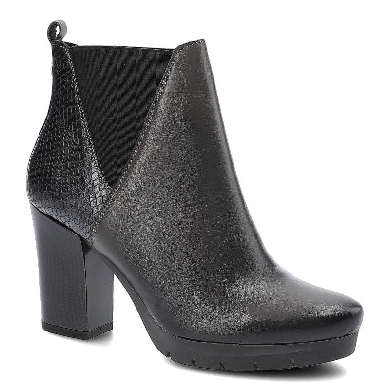 Botki damskie Maciejka, ze skóry naturalnej na szerszym obcasie i zapinane na zamek, szare, 02092-03-00-3