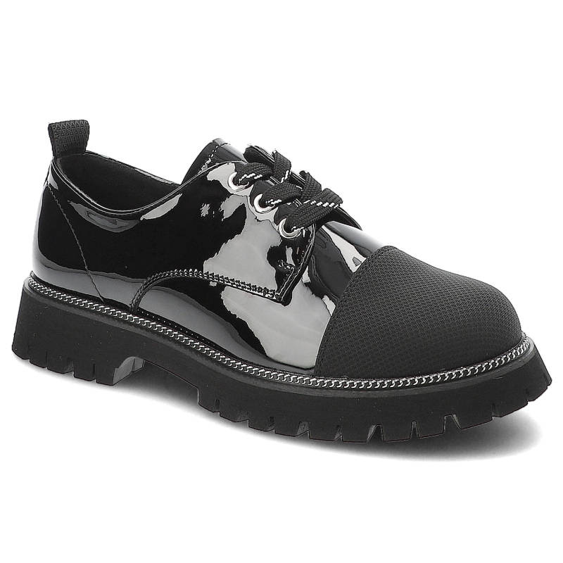 Czarne Półbuty Eleganckie Skórzane Buty Damskie