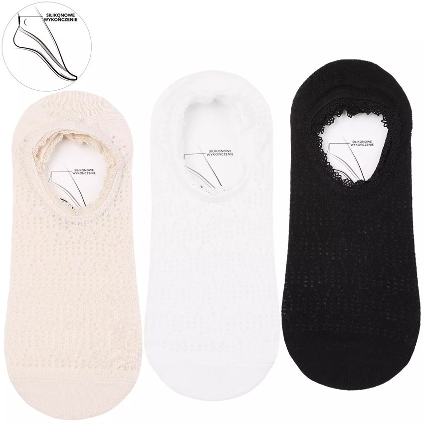 Baleriny damskie Moraj, bawełniane niskie oddychające (3 pary), beżowe-białe-czarne, CDB250-209