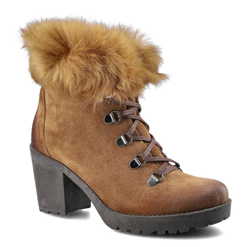 Botki damskie Lemar, ocieplane futerkiem i zapinane na suwak , brązowe, 60178-W
