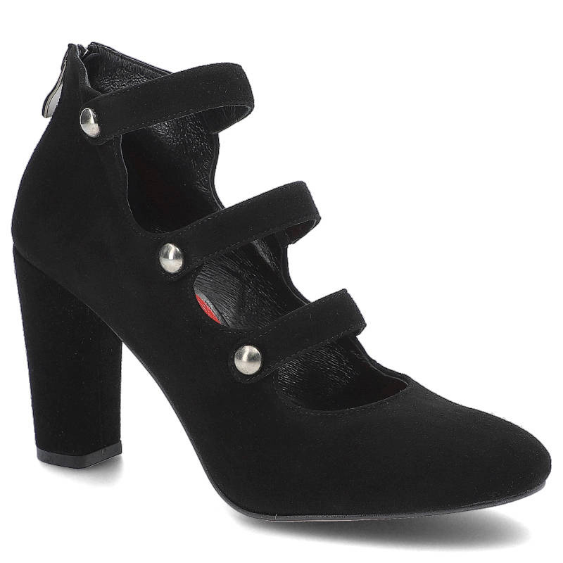 Botki damskie Karino, skóra naturalna na wysokim obcasie, czarne, 2092-003-P