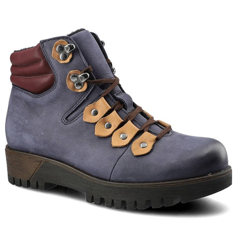 Botki damskie Pollonus, skórzane i solidnej podeszwie, granatowo-bordowe, 5-0958-005