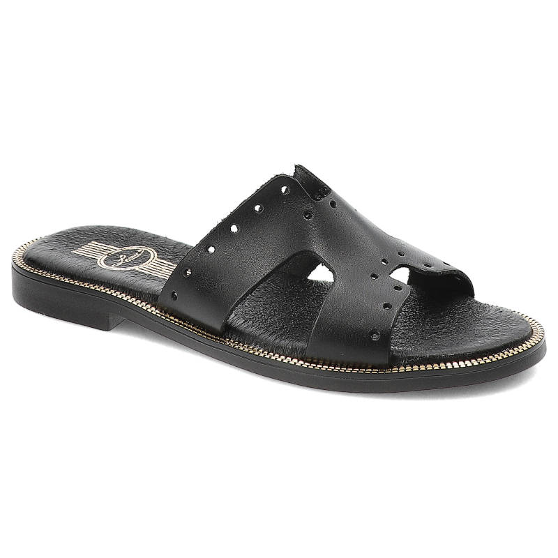 Czarne Klapki Lemar Skórzane Buty Damskie