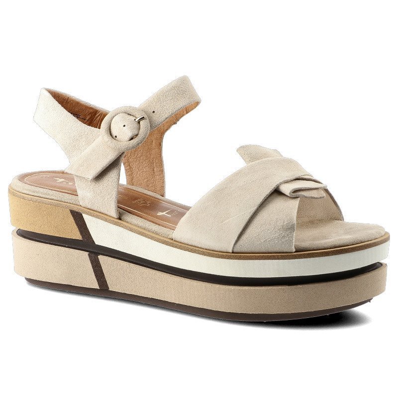 Sandały damskie Tamaris, wykonane z miękkiego materiału o zamszowej strukturze i warstwową podeszwą z wyraźną platformą, beżowe Antelope, 1-28024-24-