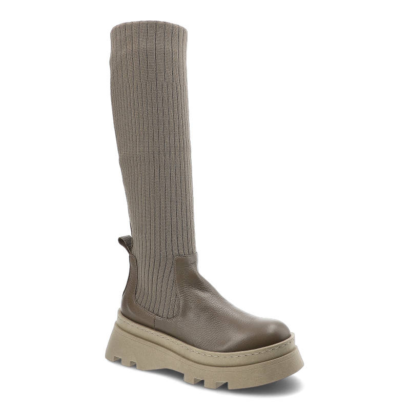 Kozaki damskie Artiker, elastyczna skarpetowa cholewka wsuwana konstrukcja masywna platformowa podeszwa, olive, 51C0862