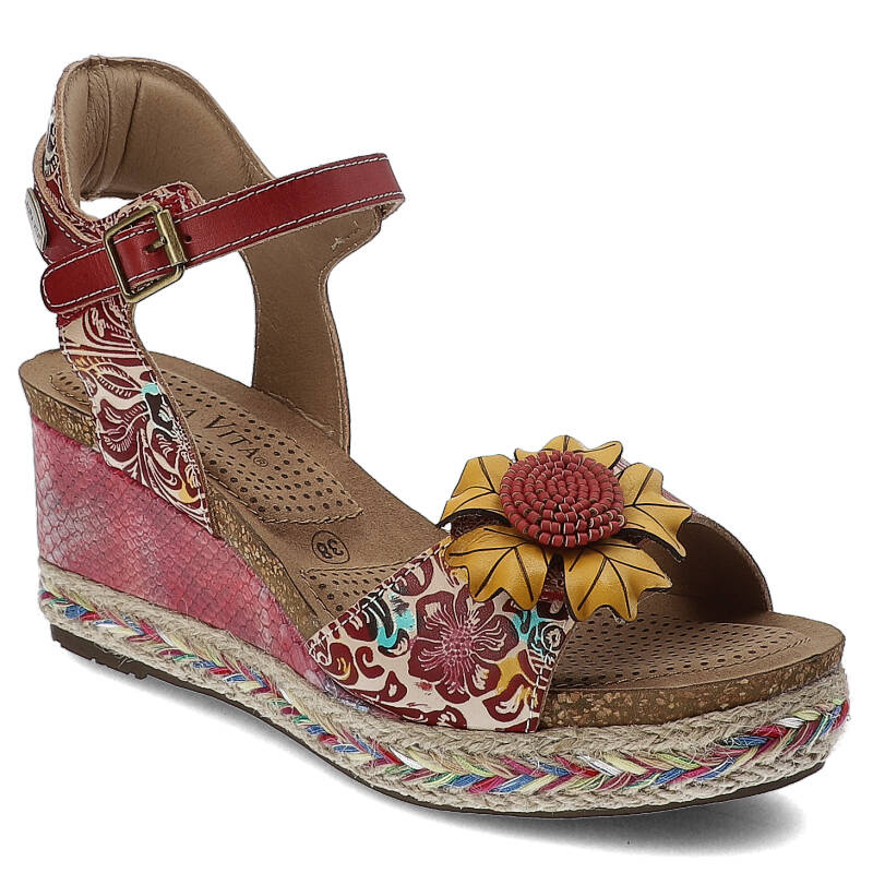 Różowe Sandały Laura Vita Damskie Buty Na Koturnie