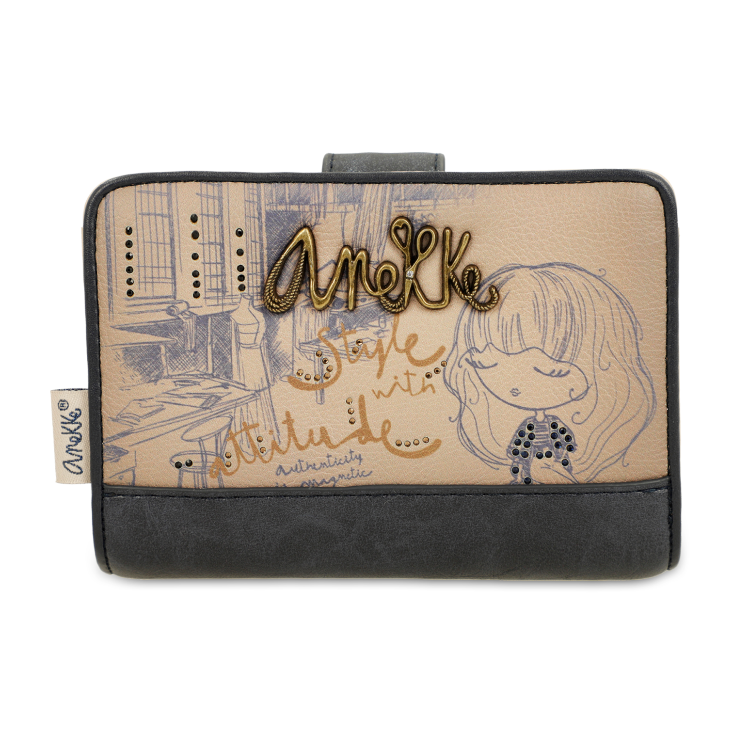 Portfel damski Anekke, duży na zamek we wzory z miejscem na zdjęcia na karty i na bilon, kolorowy, 41849-902