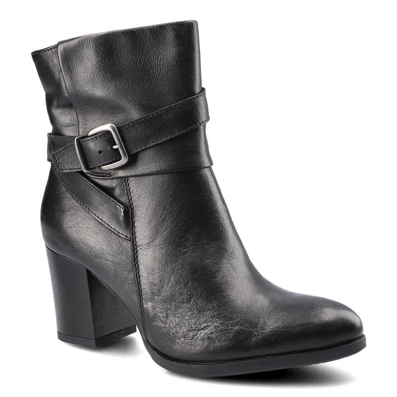 Botki damskie Pollonus, z ozdobną klamrą i na stabilnym obcasie, czarne, 5815