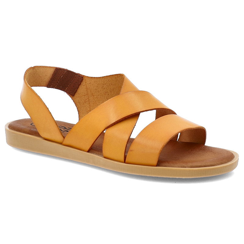 Sandały damskie HEE, na platformie ze skóry naturalnej wsuwane z gumką, pomarańczowe, 25366
