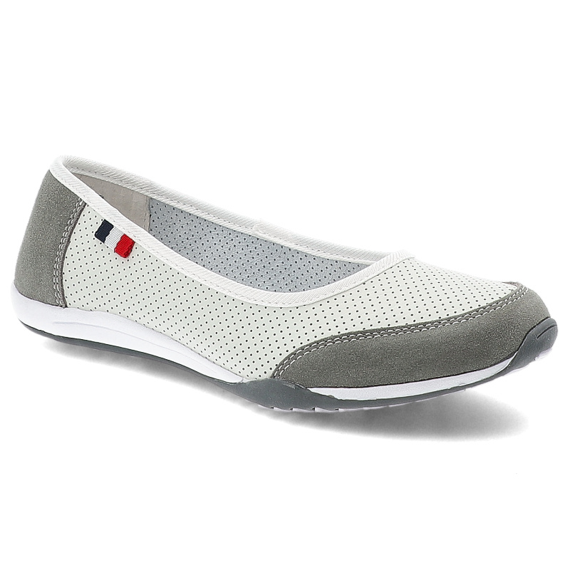 Baleriny damskie Filippo, ze skóry naturalnej na płaskiej podeszwie wsuwane dziurkowane, biało-szare, DP142-25