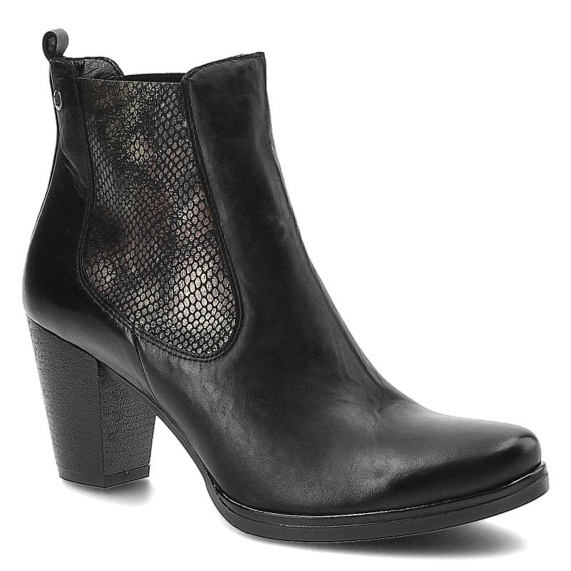 Botki damskie Maciejka, ze skóry naturalnej eleganckie i na stabilnym obcasie, czarne, 02089-09-00-3