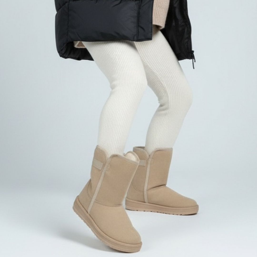 Śniegowce damskie Big Star, ze skóry zamszowej z elastycznymi wstawkami po bokach wsuwaną konstrukcją zabudowaną cholewką, beżowe, KK274617