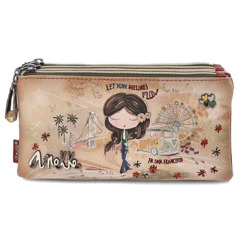 Beżowa Elegancka Trójkomorowa Damska Kosmetyczka Anekke