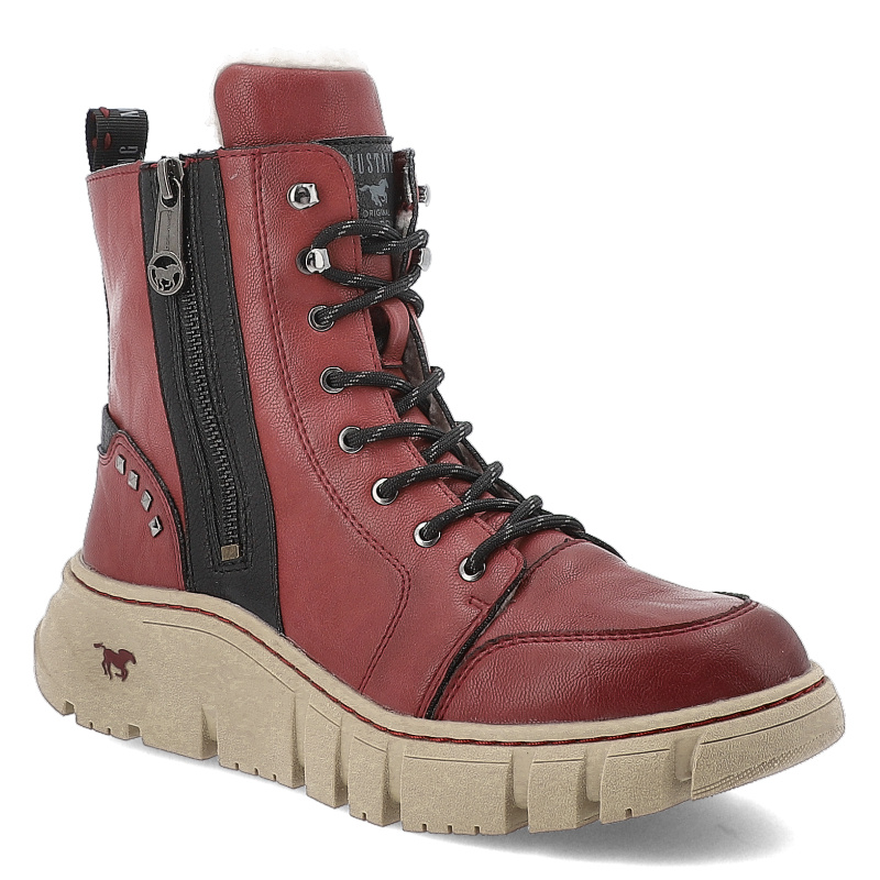 Czerwone Botki Mustang Ocieplane Obuwie Damskie