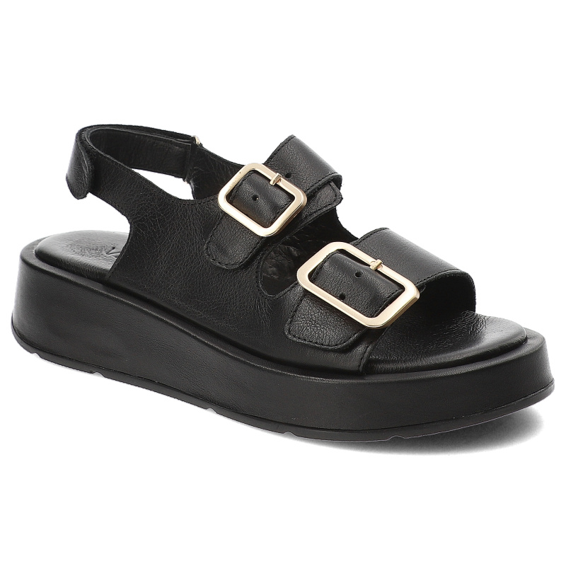 Czarne Sandały Venezia Wygodne Obuwie Damskie Ze Skóry Naturalnej