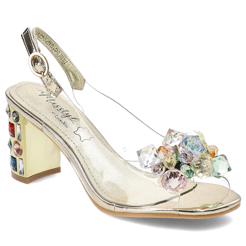 Złote Sandały Laura Vita Eleganckie Obuwie Damskie Z Kryształkami