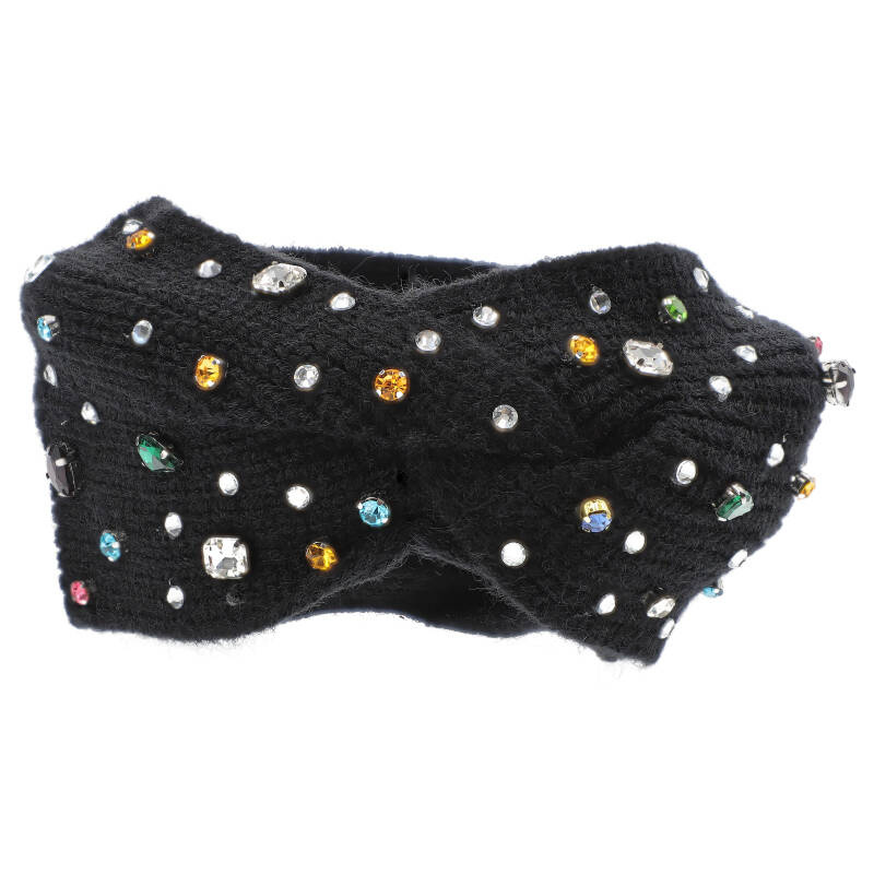 Czarna Modna Opaska Damska Z Kryształkami Armodo