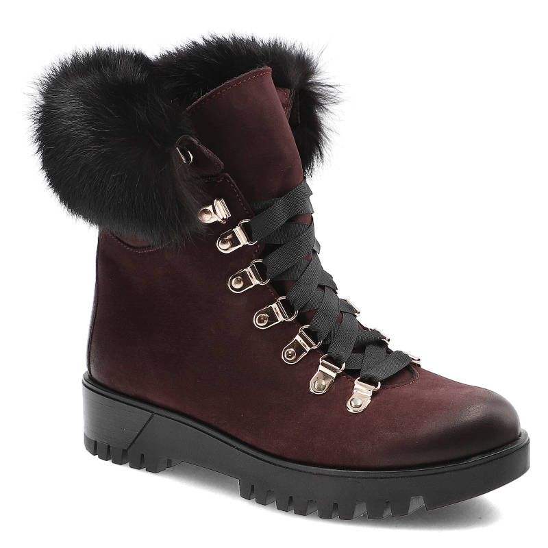 Botki damskie Chebello, skórzane i ocieplane, bordowe, 1809_016-000-POL-S13