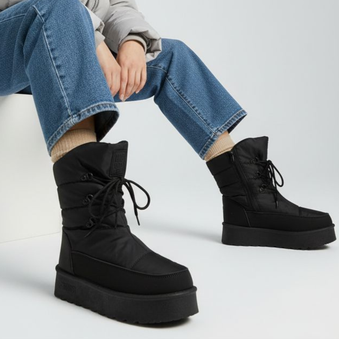 Śniegowce damskie Big Star, na platformie materiałowe ocieplane z okrągłym noskiem i na zamek, czarne, OO274884