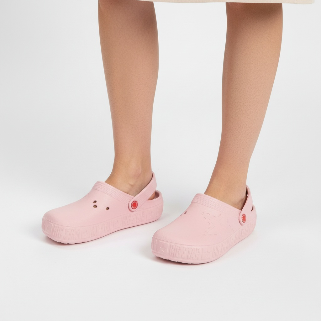 Klapki damskie Big Star, cholewka z tworzywa wsuwana konstrukcja profilowana wkładka gruba podeszwa, róż, II375007
