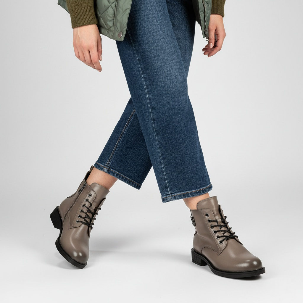 Botki damskie Vinceza, eko skóra na płaskim stabilnym obcasie i codzienne, taupe, 58571-TP