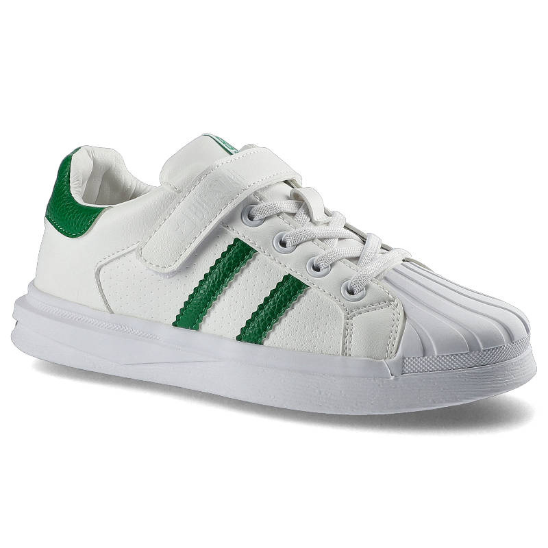 Trampki damskie Big Star, wykonane z materiału syntetycznego z zapięciem na rzep i sznurowaniem gumowym noskiem, biało-zielone, GG374019