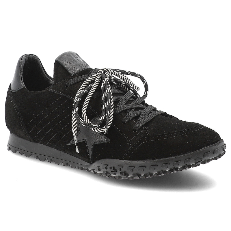 Sneakersy damskie Chebello, skórzane na płaskiej podeszwie z okrągłym noskiem i sznurowane, czarne, 4862