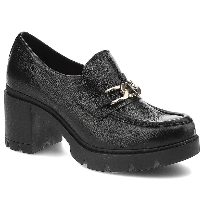 Półbuty damskie Lemar, naturalna skóra licowawsuwane i z profilowaną wkładką, czarny/zł, 20115-T