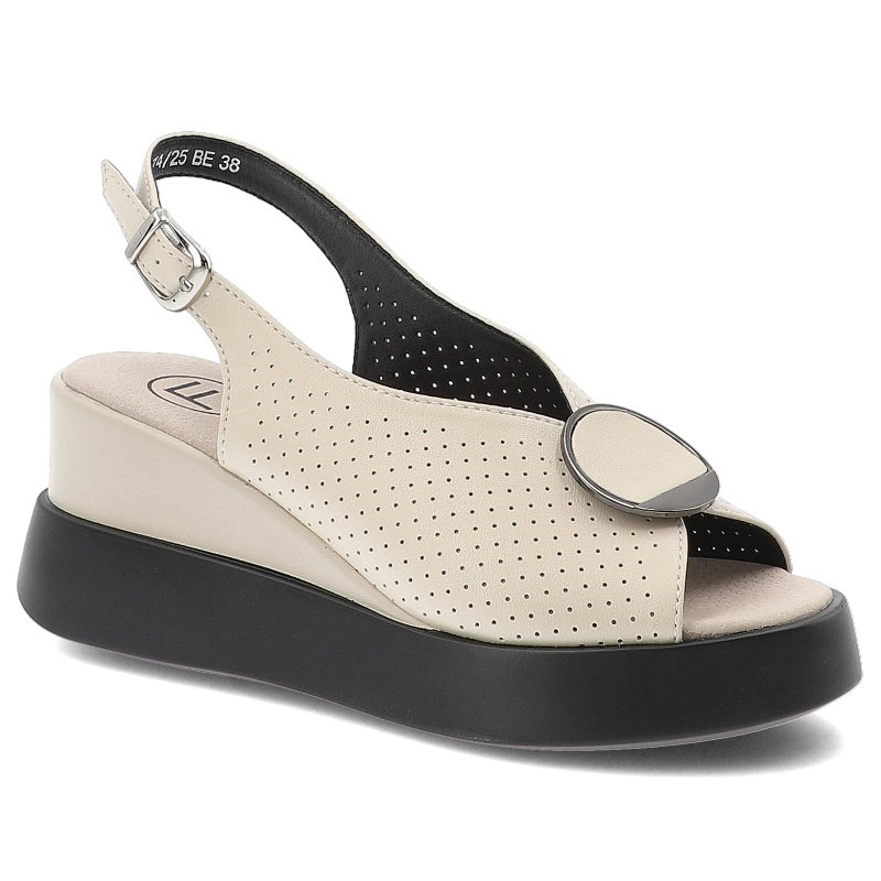 Sandały damskie Filippo, skórzane na platformie z ozdobą ze sprzączką, beżowe, DS6074-25-BE