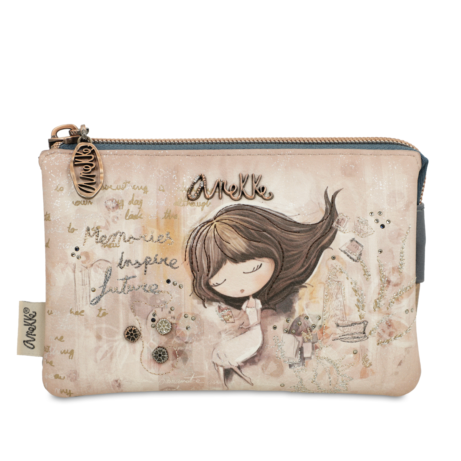 Beżowy Portfel Damski Z 3 Przegródkami Anekke