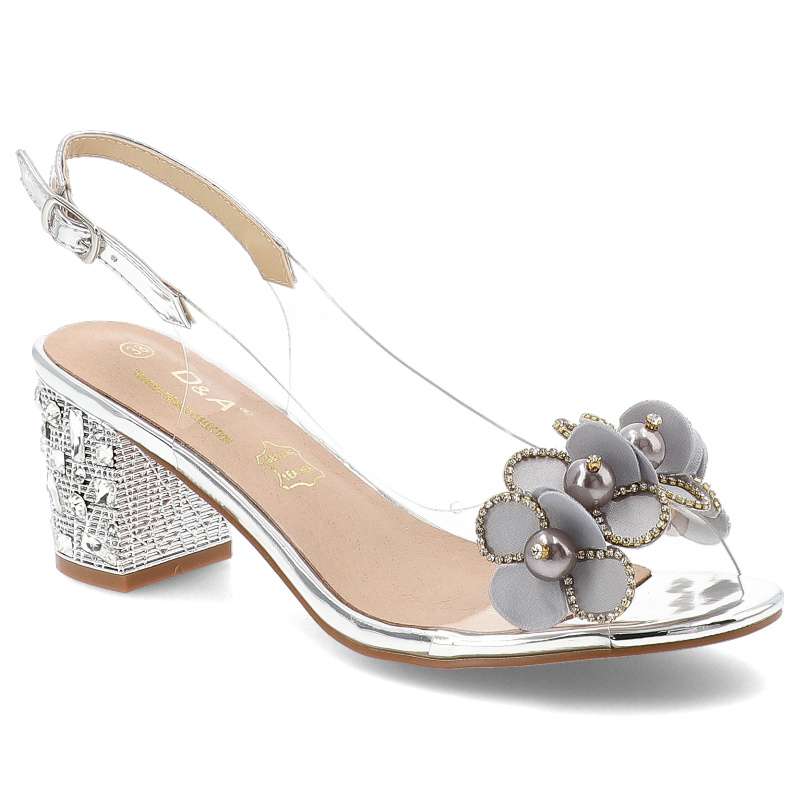 Srebrne Sandały S.Barski Eleganckie Obuwie Damskie Z Broszką