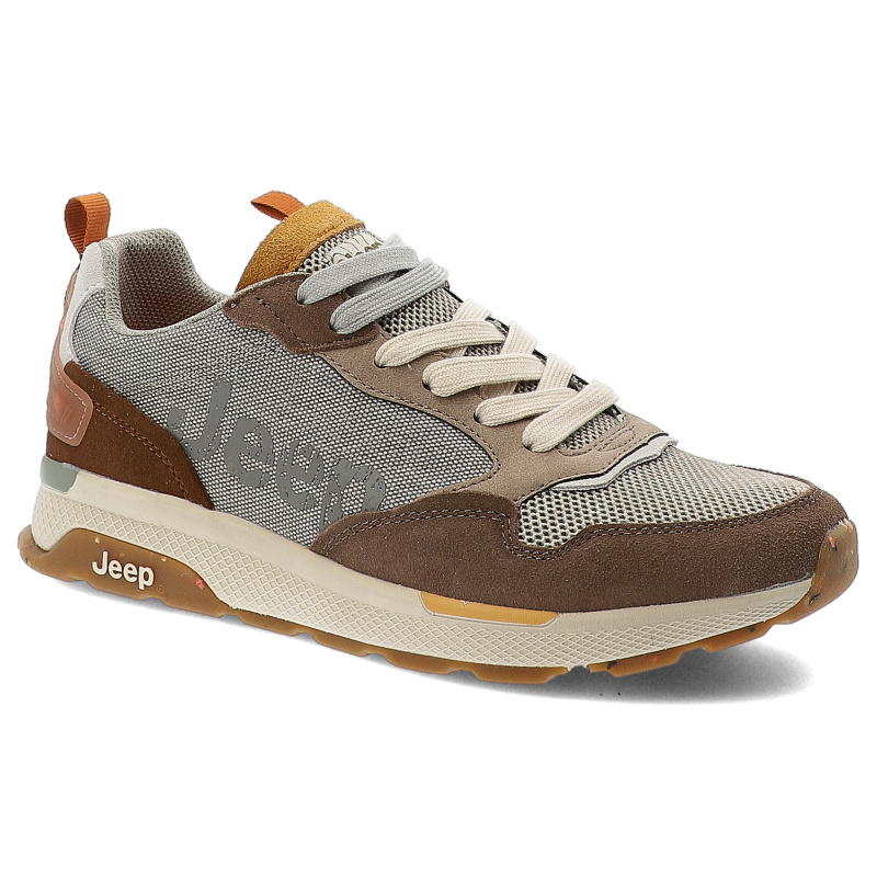 Sneakersy męskie Jeep, skórzane na platformie sznurowane codzienne i sportowe, szałwiowe, JM51060A-105